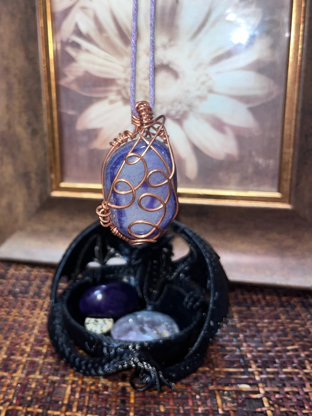 Handcrafted Copper Wire Wrapped Sodalite Stone Pendant Necklace